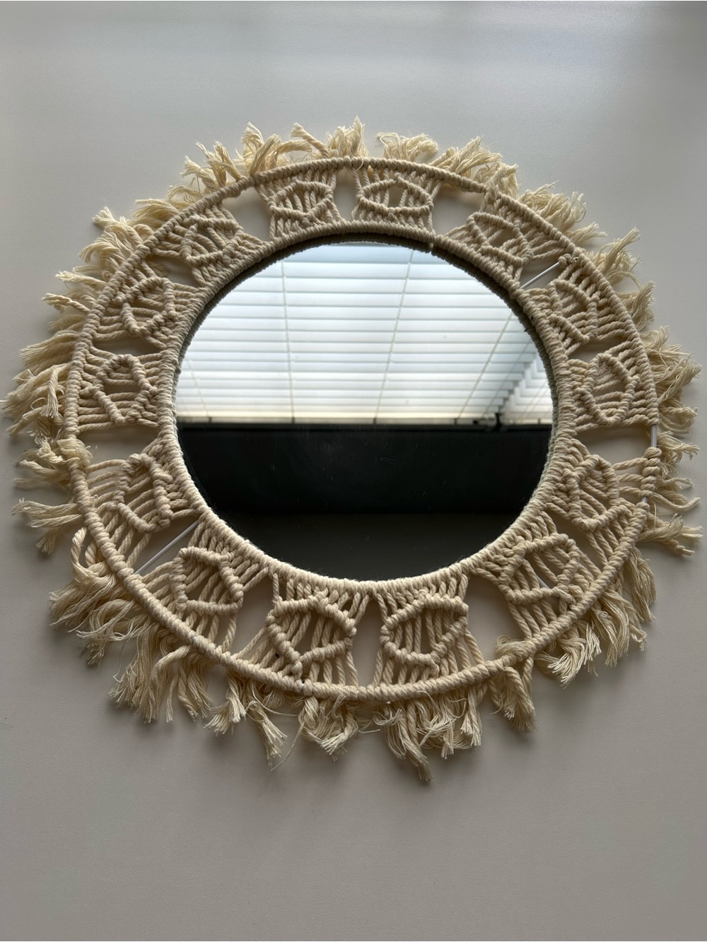 Boho Macrame Round Wall Mirror - Cream